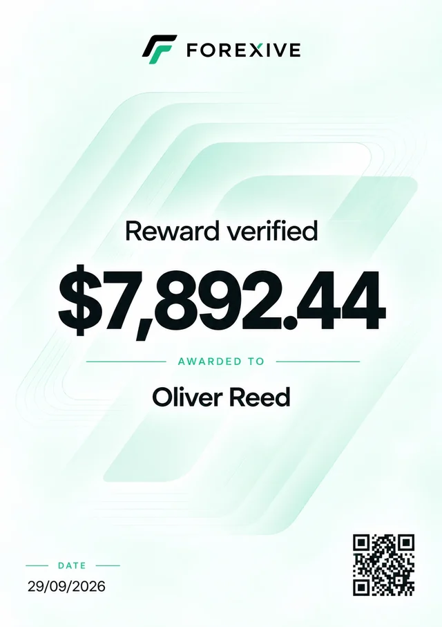 Reward $7,892.44 — Proudly presented to Oliver Reed, September 29, 2026